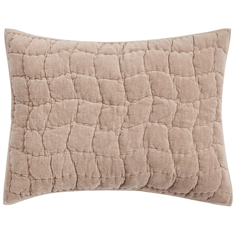 Pottery Barn Cozy Cloud Quilted Std Pillow Sham Cover Camel Cotton Linen NEW